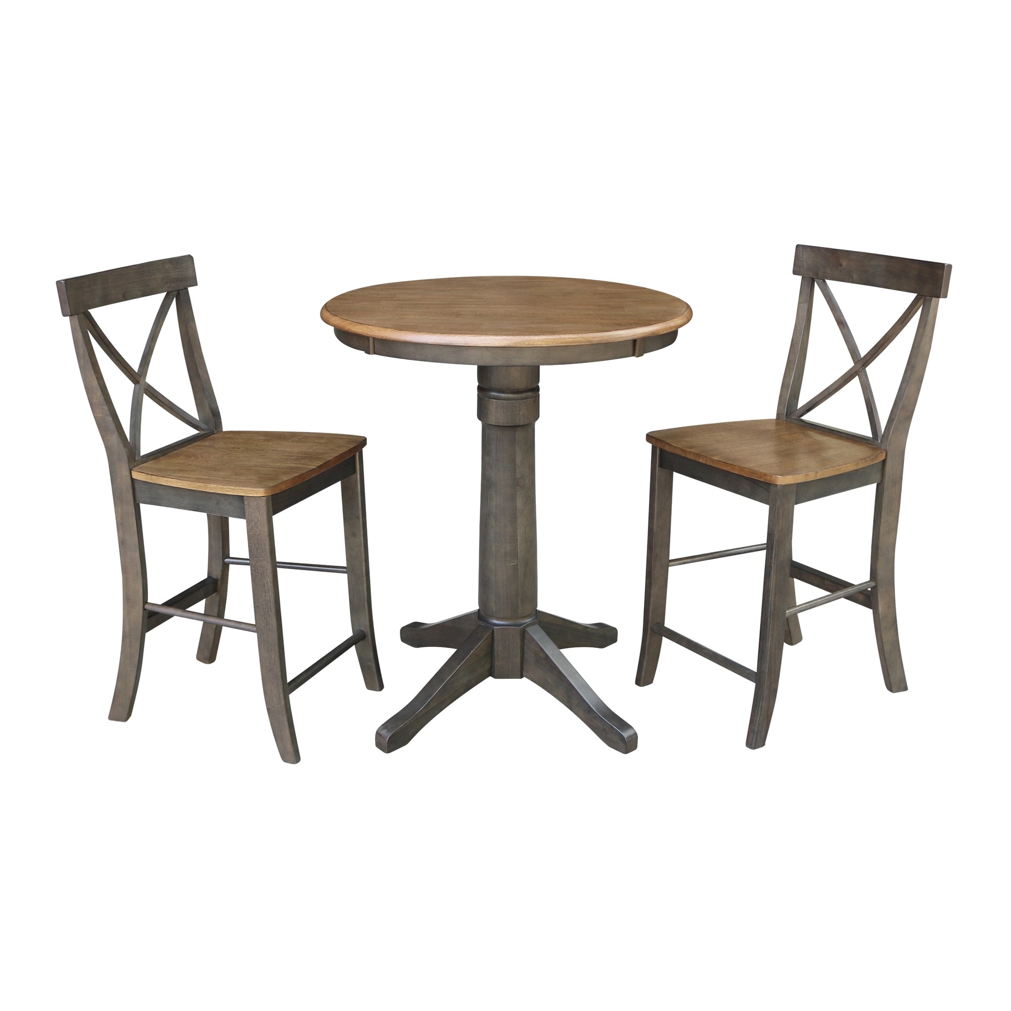 30 Round Pedestal Gathering Height Table With 2 X Back Counter Height Stools 3 Piece Set