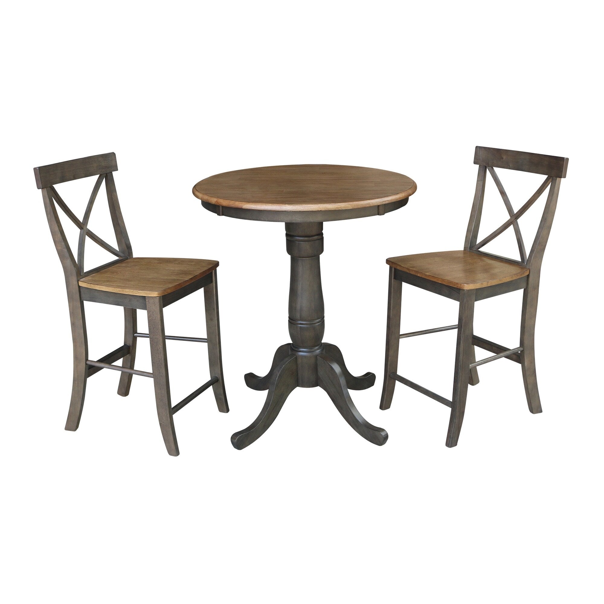 30 Round Pedestal Gathering Height Table With 2 X Back Counter Height Stools 3 Piece Set