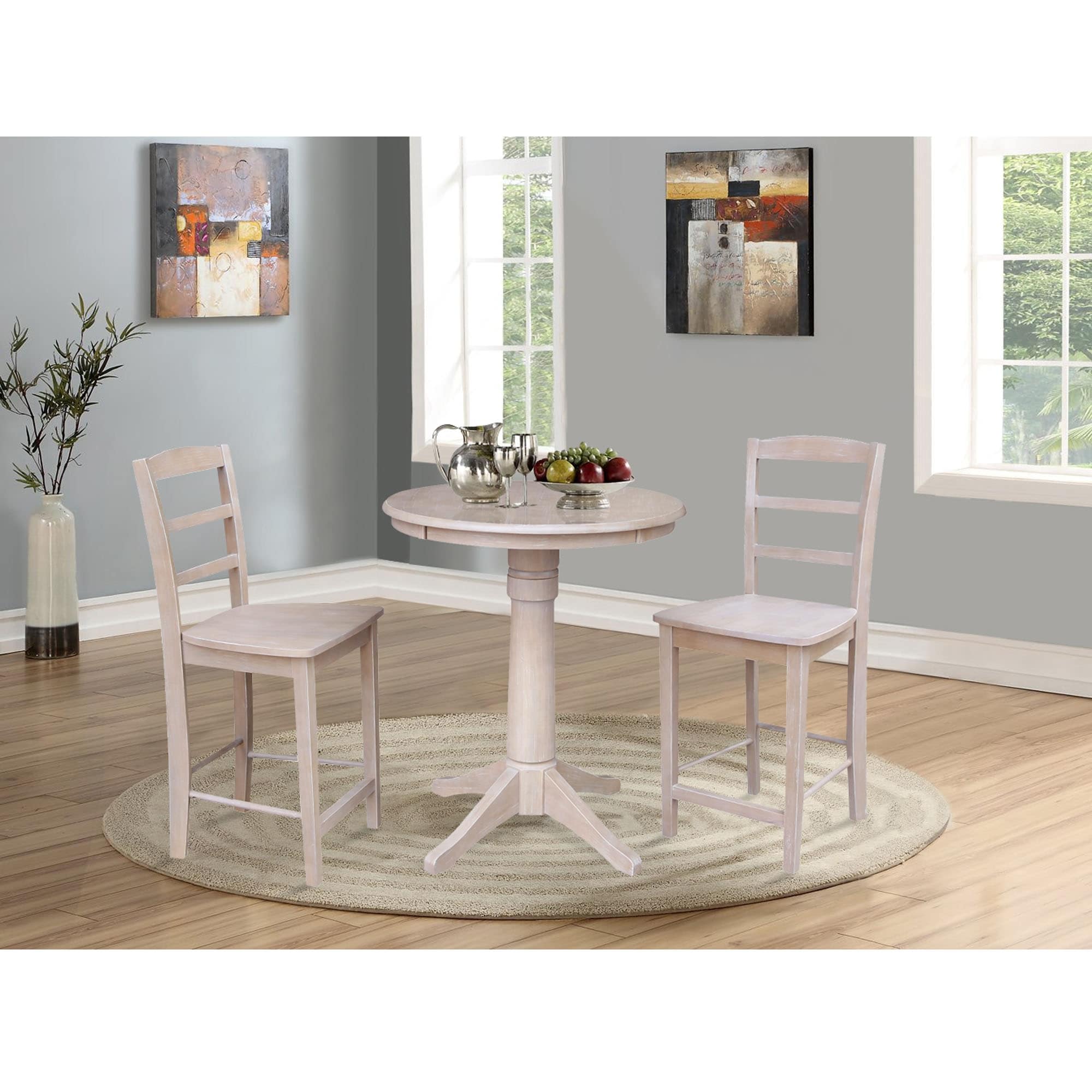 30 Round Counter Height Table And 2 Madrid Stools In Gray Set Of 3