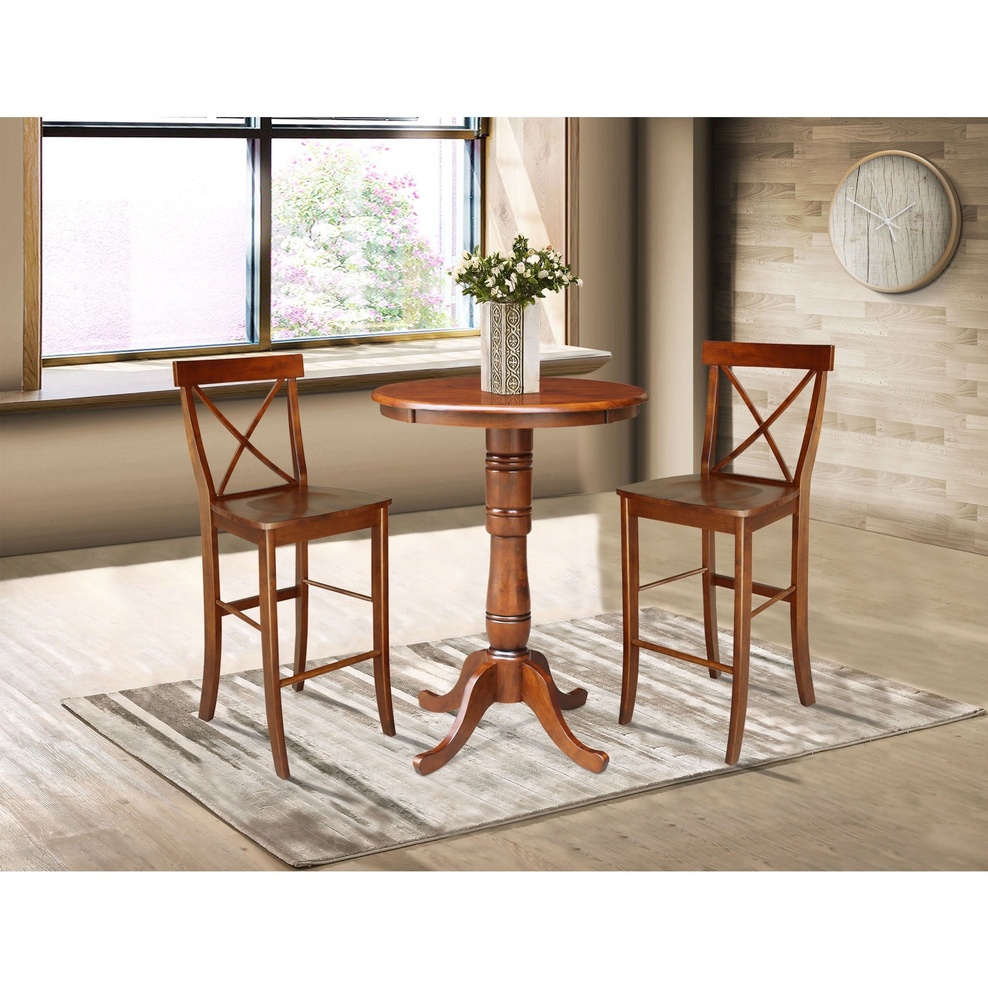 30 Round Pedestal Bar Height Table With 2 Barheight Stools