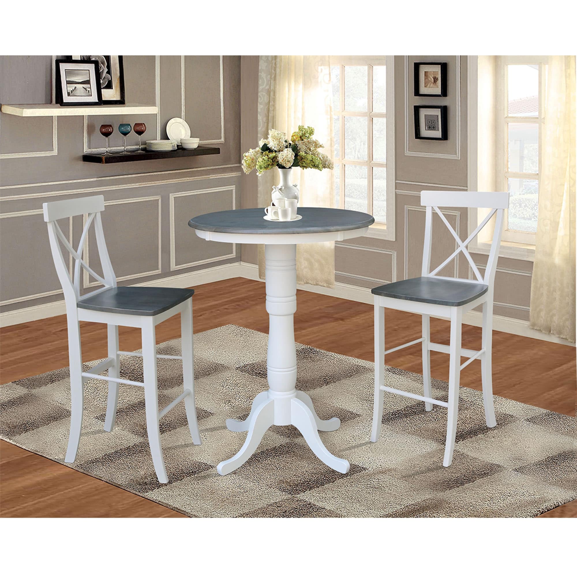 30 Round Pedestal Bar Height Table With 2 X Back Bar Height Stools Set Of 3 Pieces
