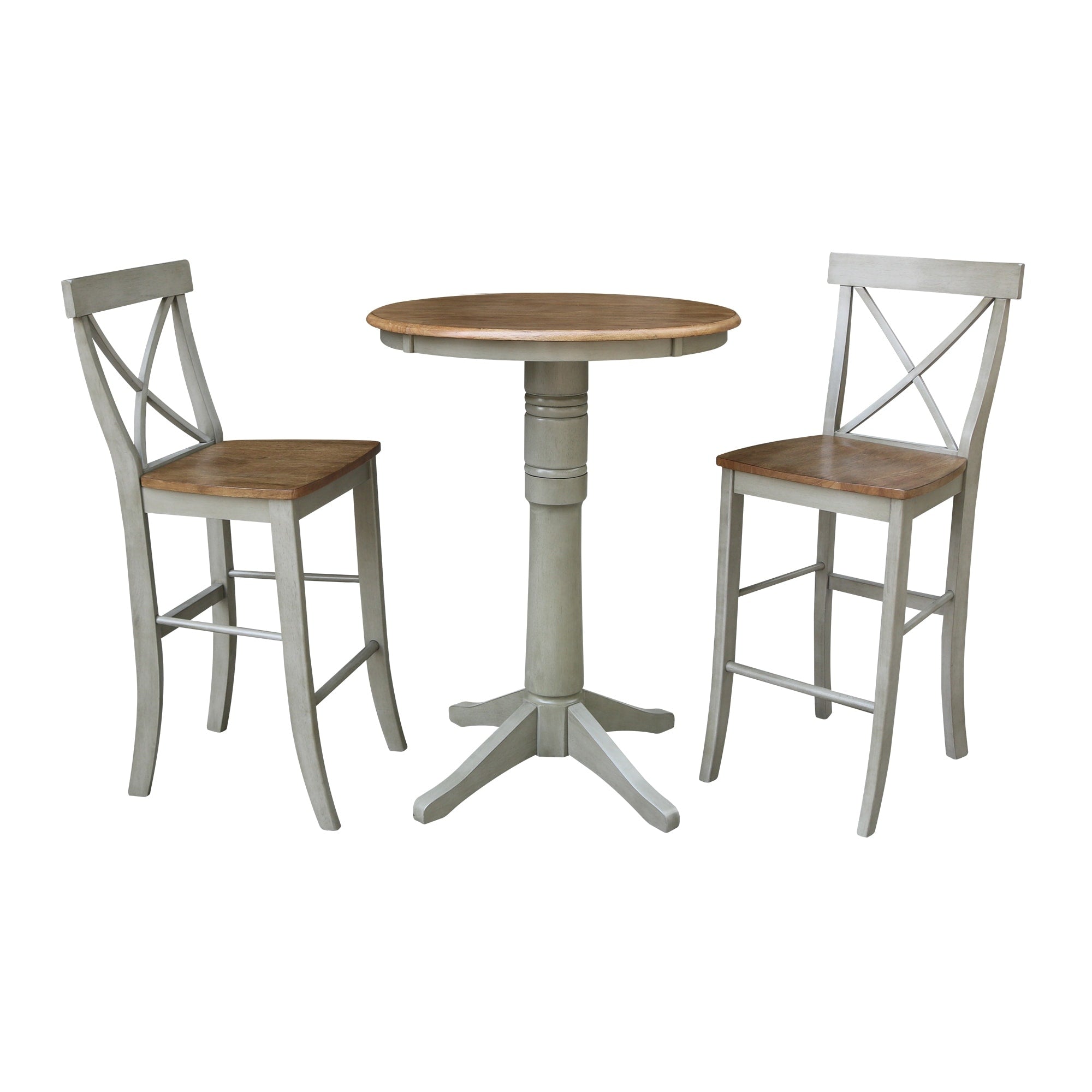 30 Round Pedestal Bar Height Table With 2 X Back Bar Height Stools Set Of 3 Pieces