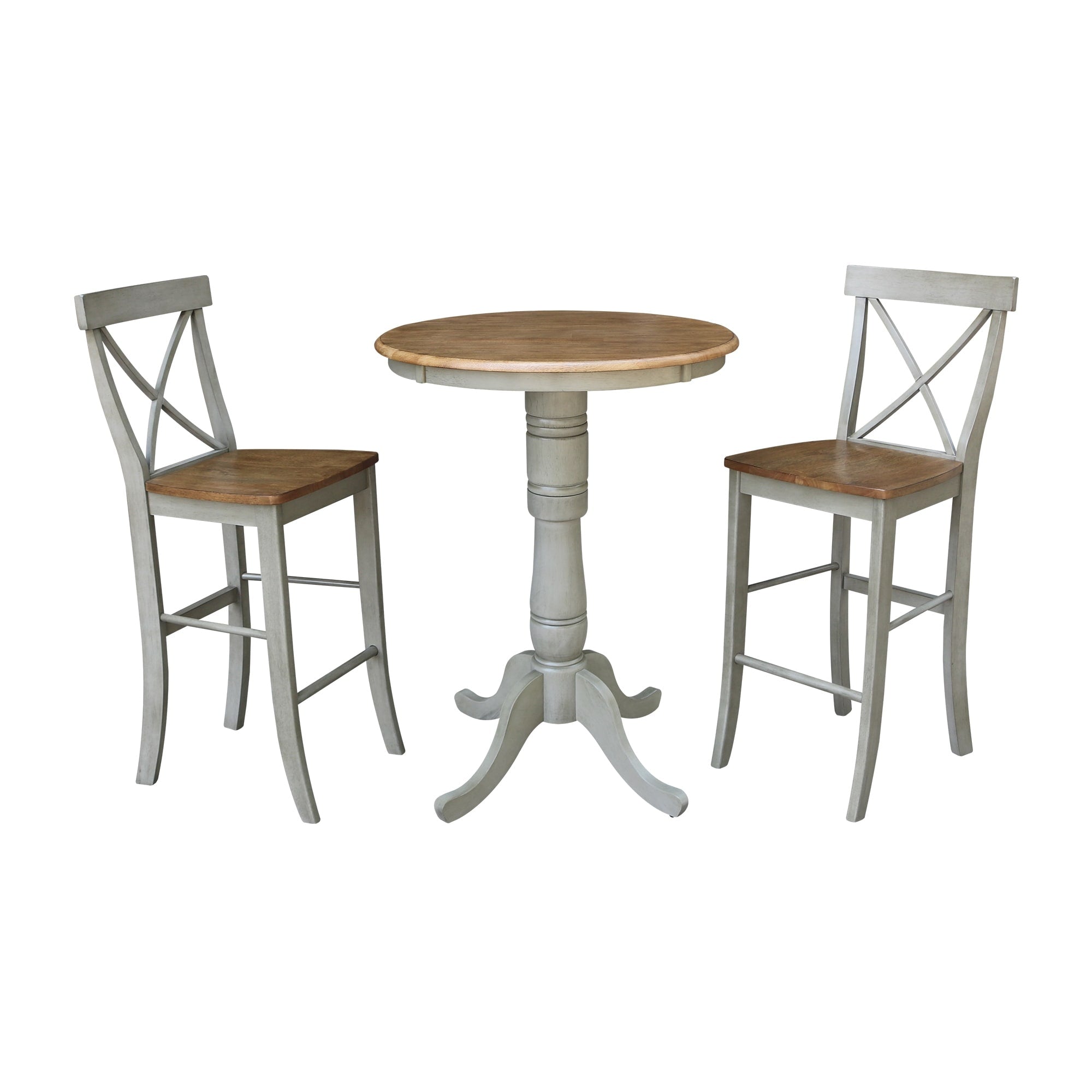 30 Round Pedestal Bar Height Table With 2 X Back Bar Height Stools Set Of 3 Pieces