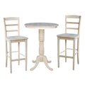 30 Round Pedestal Bar Height Table With 2 Madrid Stools Unfinished 3 Piece Set
