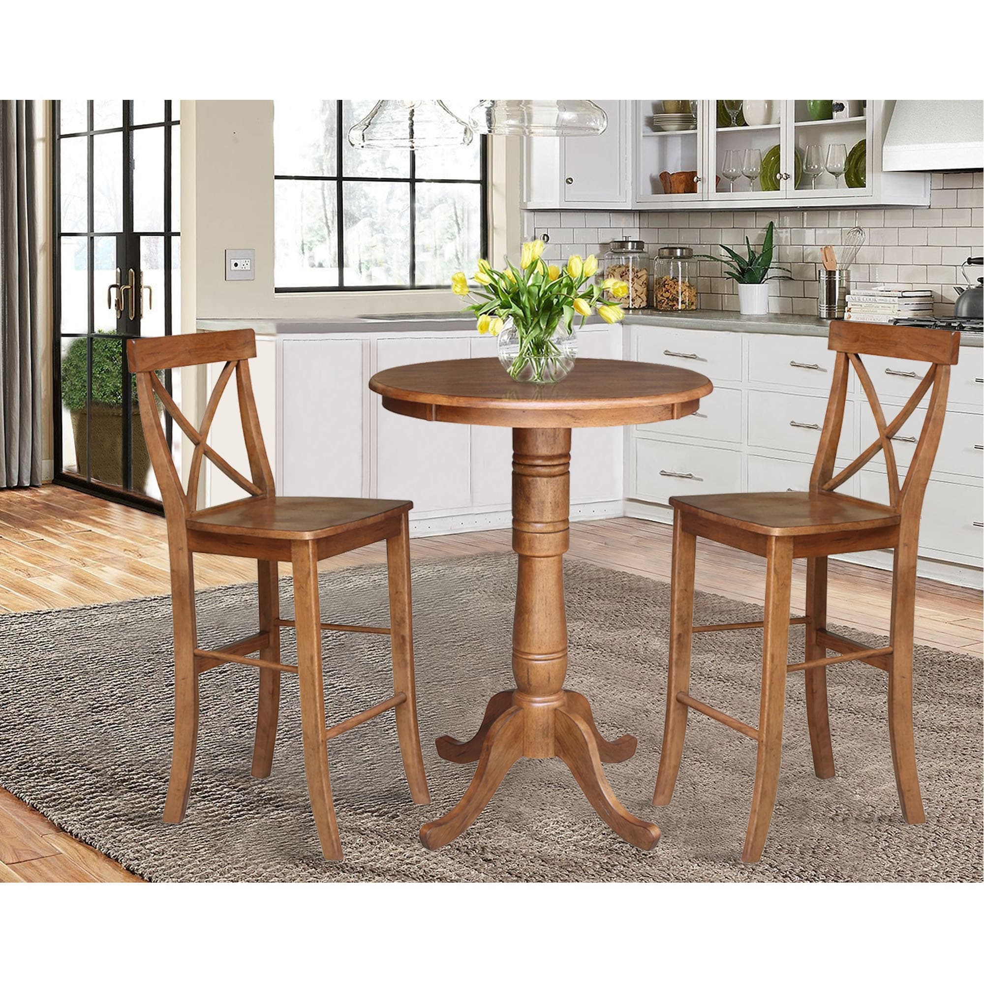 30 Round Pedestal Bar Height Table With 2 X Back Barheight Stools 3 Piece Set