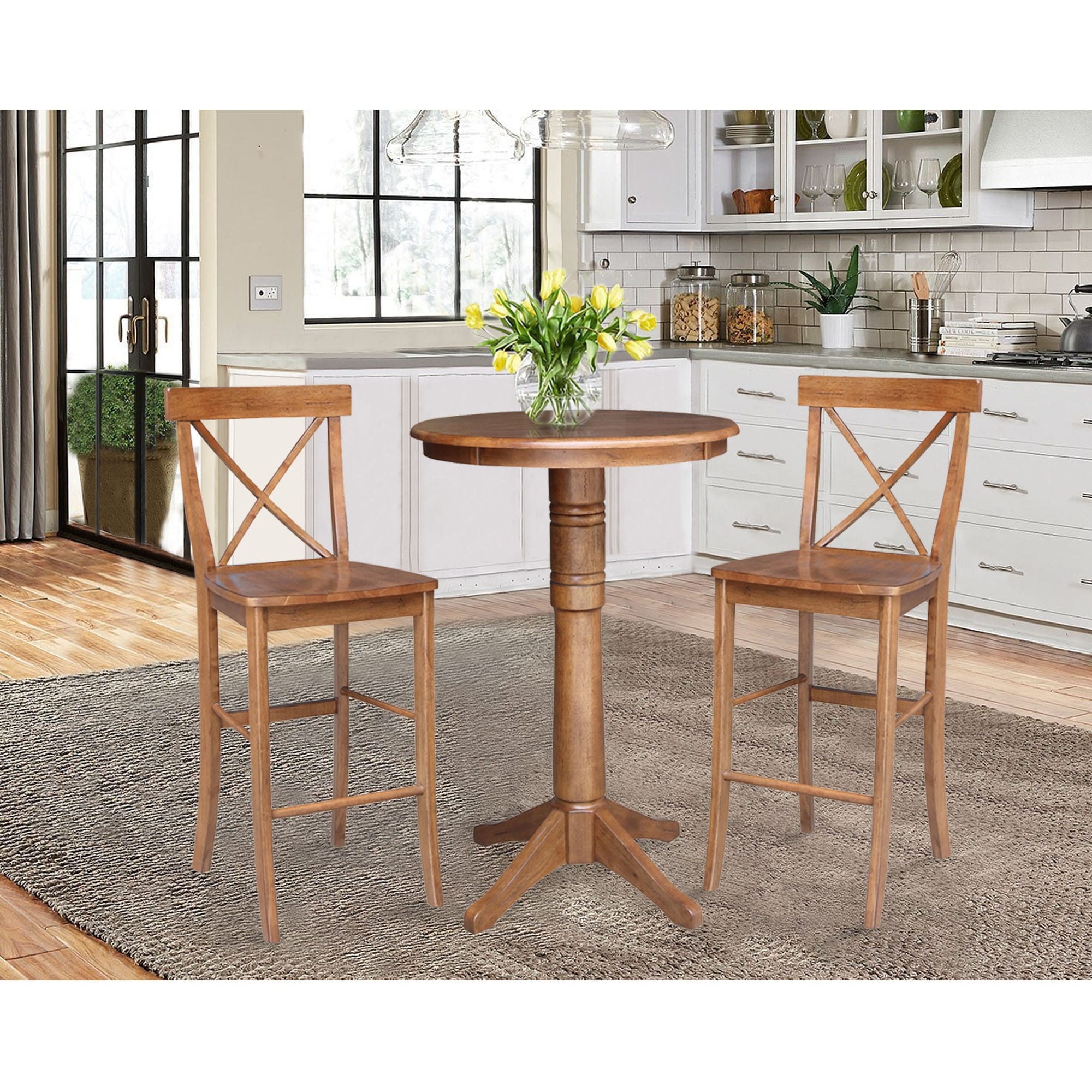 30 Round Pedestal Bar Height Table With 2 X Back Barheight Stools 3 Piece Set