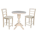 30 Round Pedestal Counter Height Table With 2 Madrid Stools Unfinished 3 Piece Set