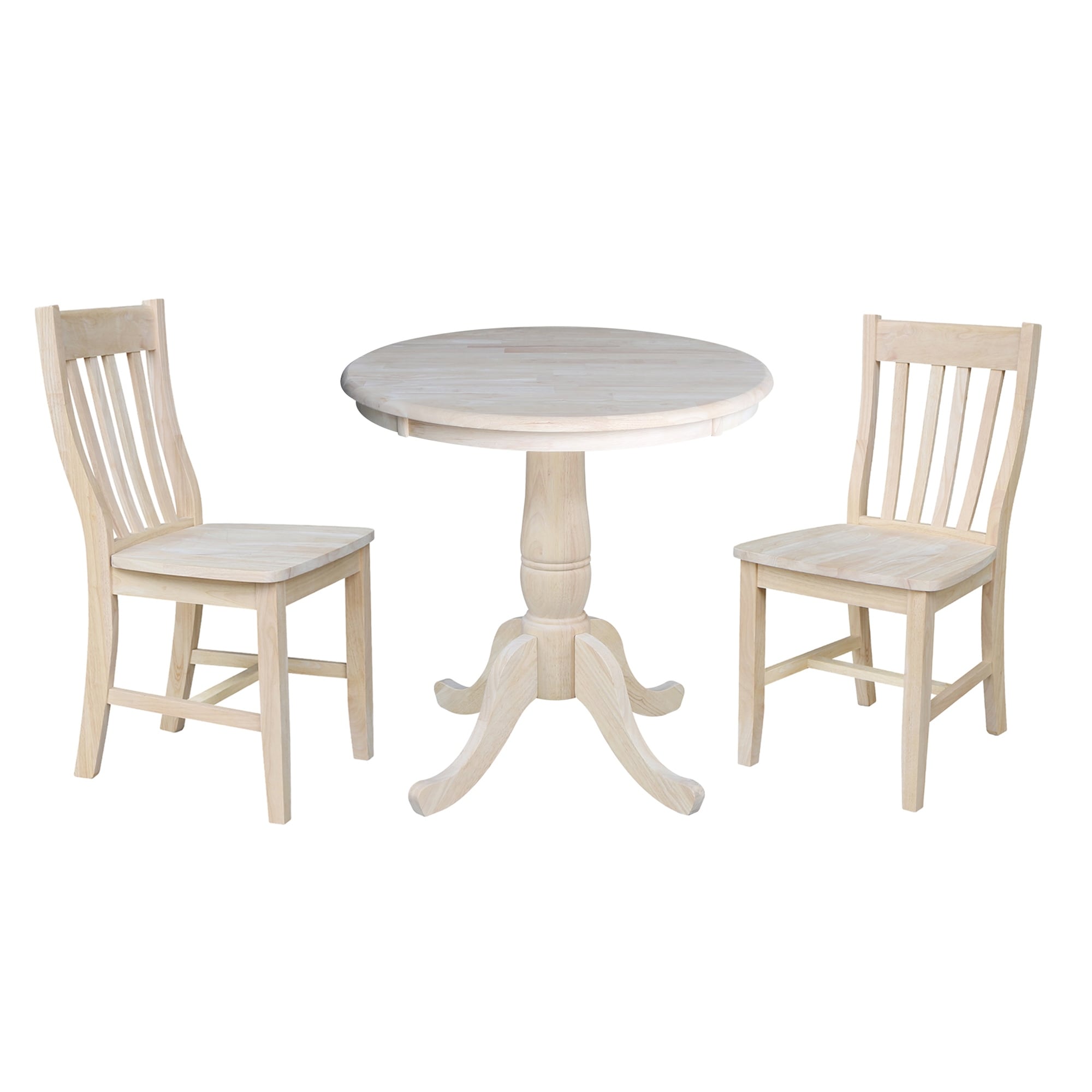 30 Round Pedestal Dining Table With 2 Cafe Chairs Unfinished 3 Piece Set