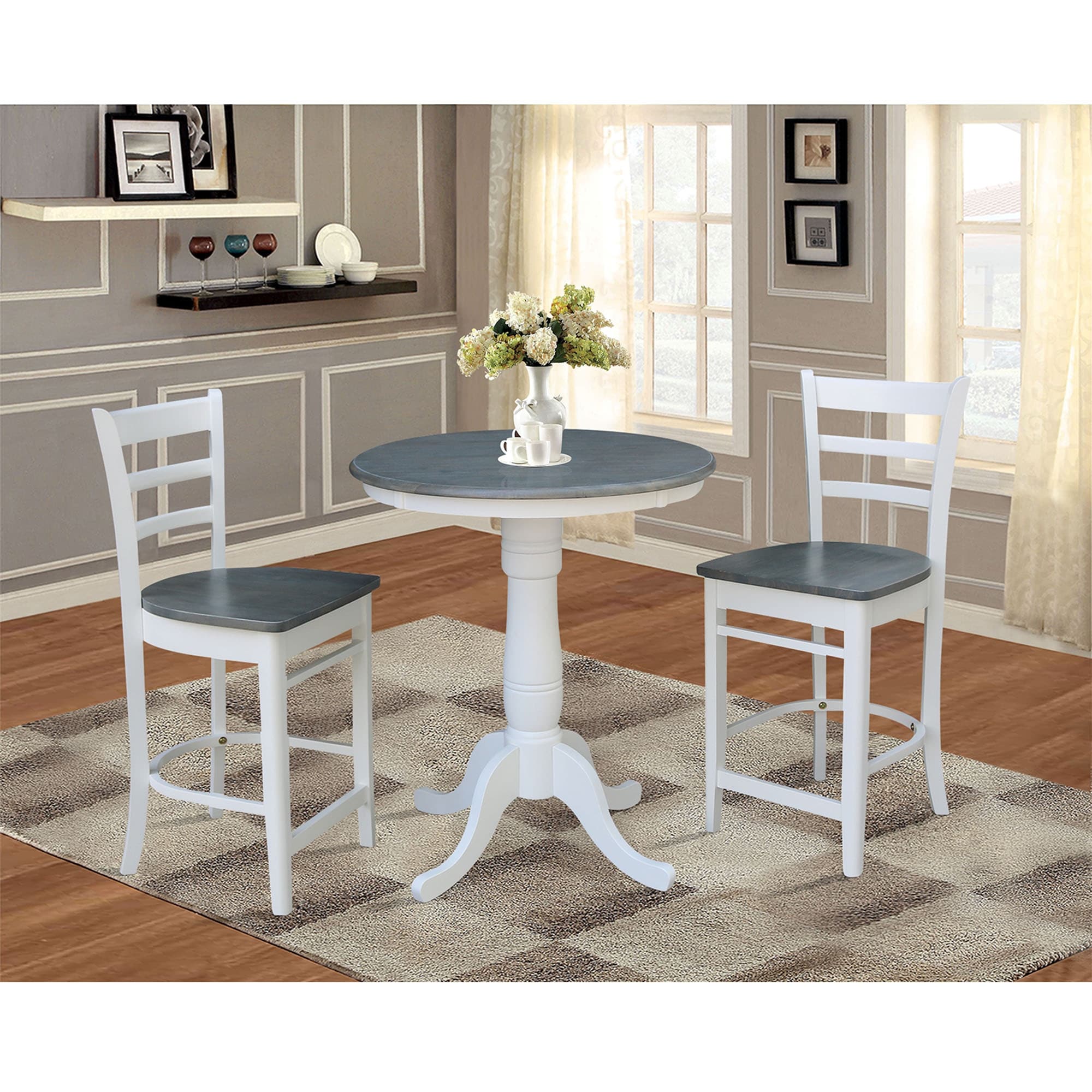 30 Round Pedestal Gathering Height Table With 2 Emily Counter Height Stools Set Of 3 Pieces