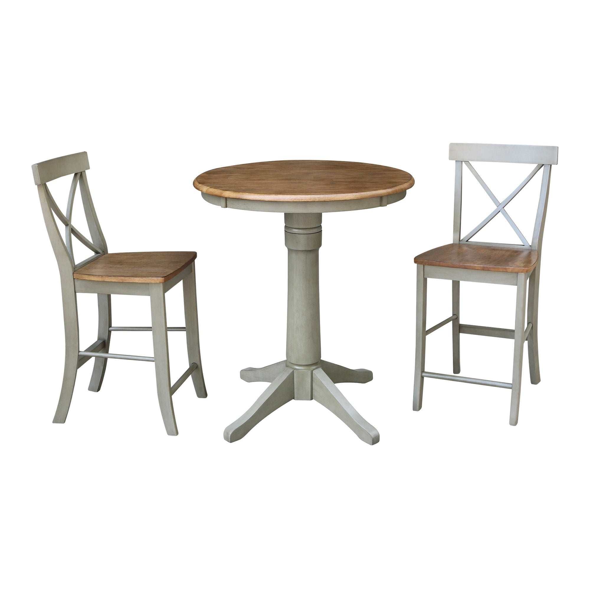 30 Round Pedestal Gathering Height Table With 2 X Back Counter Height Stools Set Of 3 Pieces