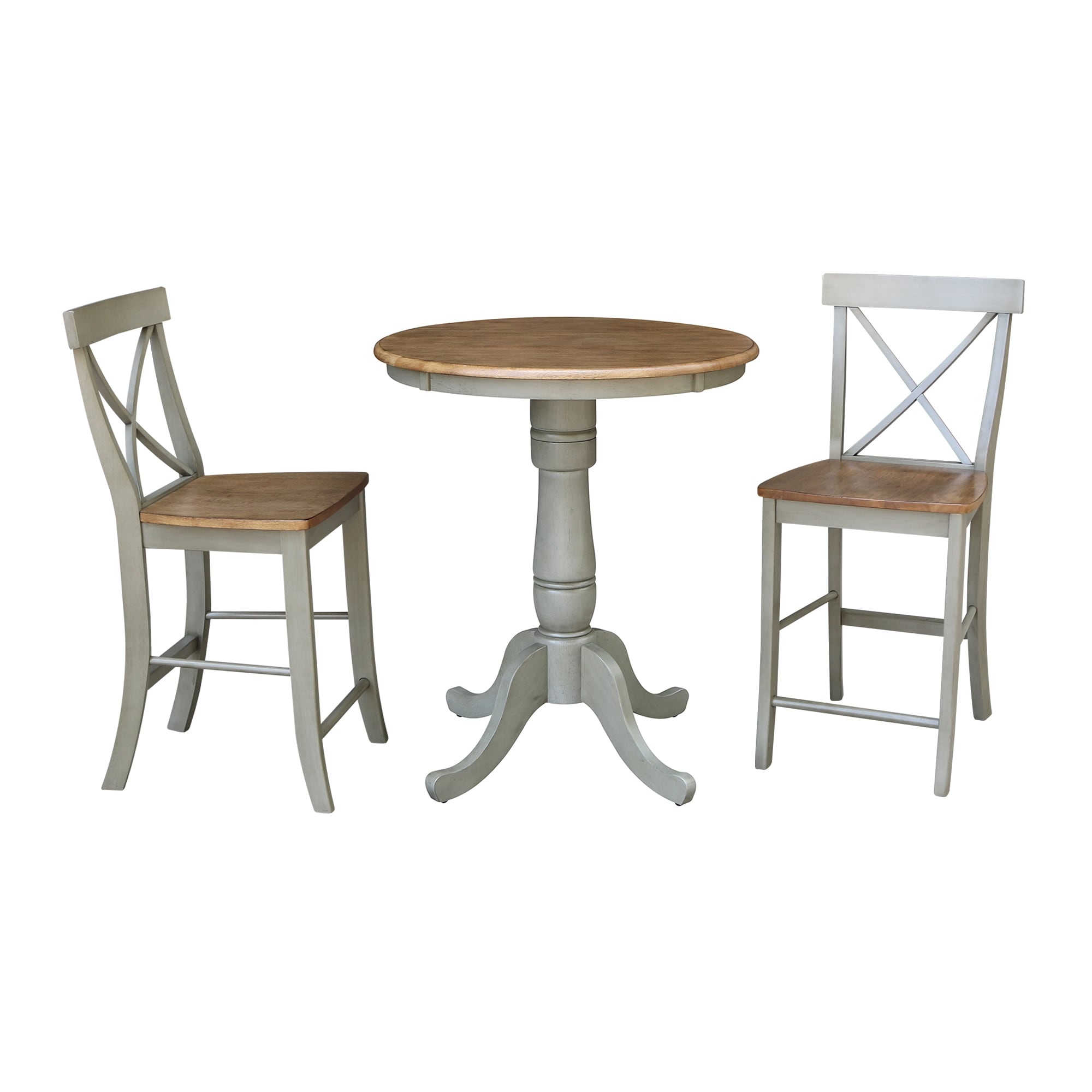 30 Round Pedestal Gathering Height Table With 2 X Back Counter Height Stools Set Of 3 Pieces