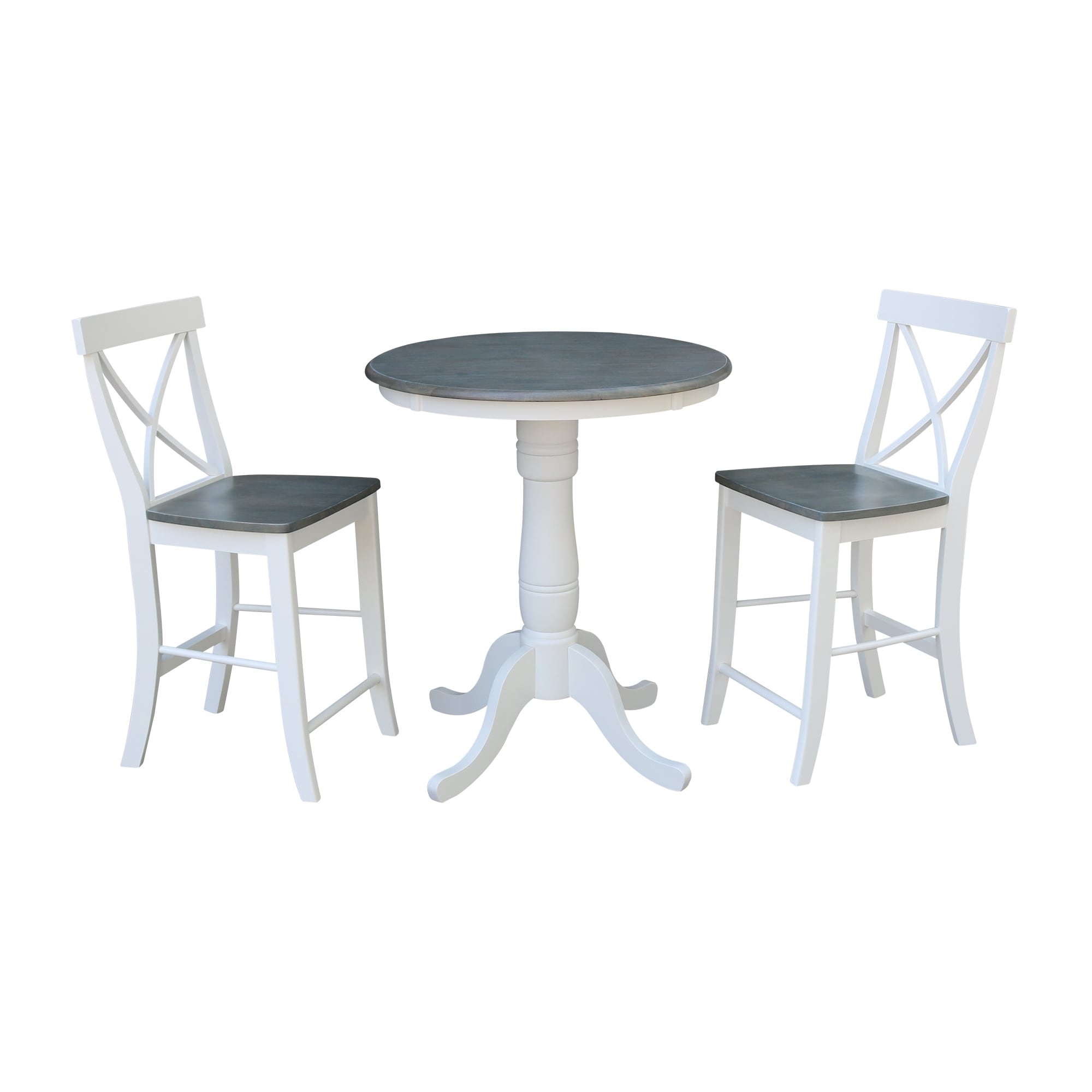 30 Round Pedestal Gathering Height Table With 2 X Back Counter Height Stools Set Of 3 Pieces