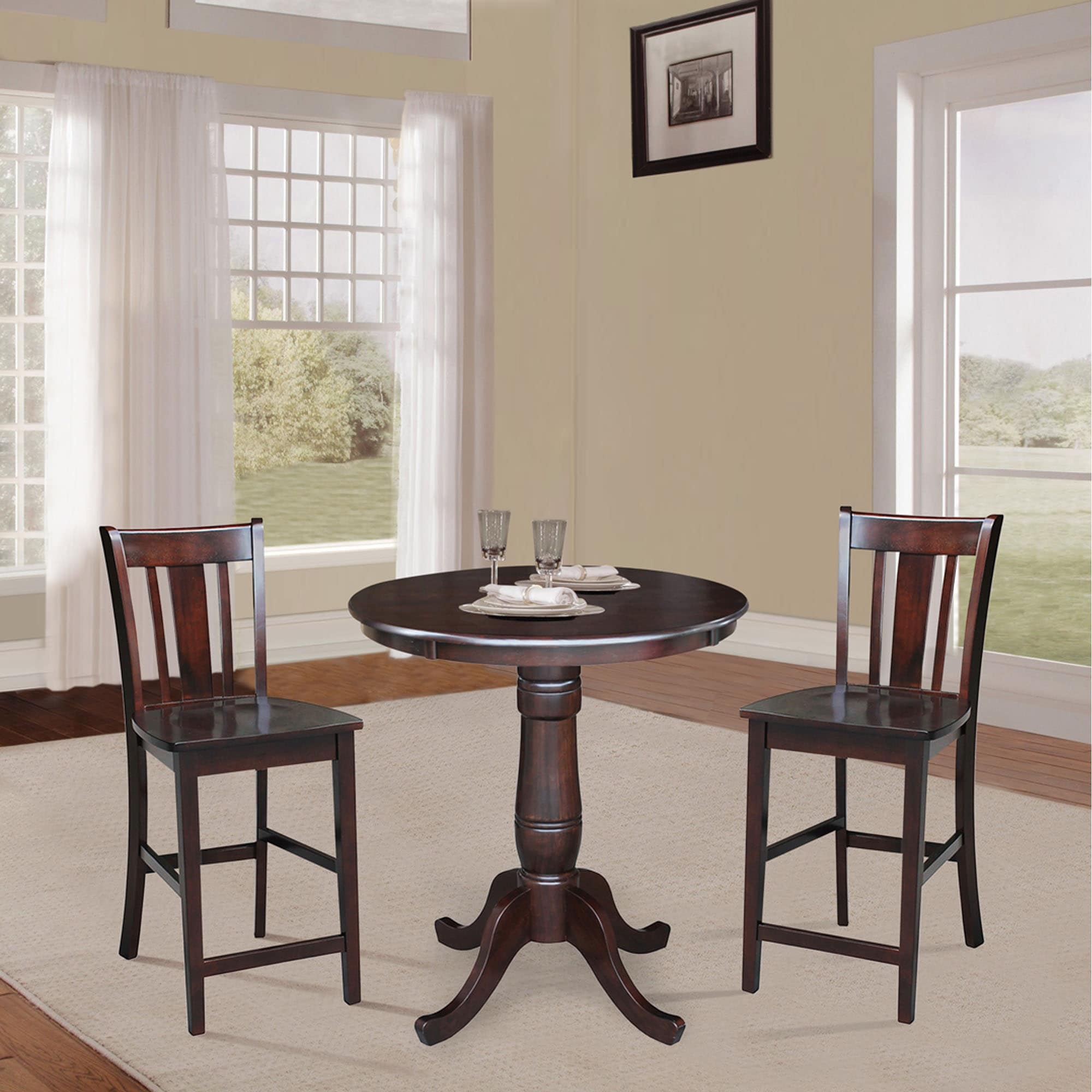 30 Round Pedestal Gathering Height Table With 2 San Remo Counter Height Stools 3 Piece Set