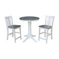 30 Round Pedestal Gathering Height Table With 2 San Remo Counter Height Stools In White And Heather Gray