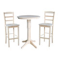 30 Round Top Pedestal Bar Height Table With 2 Madrid Stools Unfinished 3 Piece Set