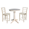 30 Round Top Pedestal Counter Height Table With 2 Madrid Stools Unfinished 3 Piece Set