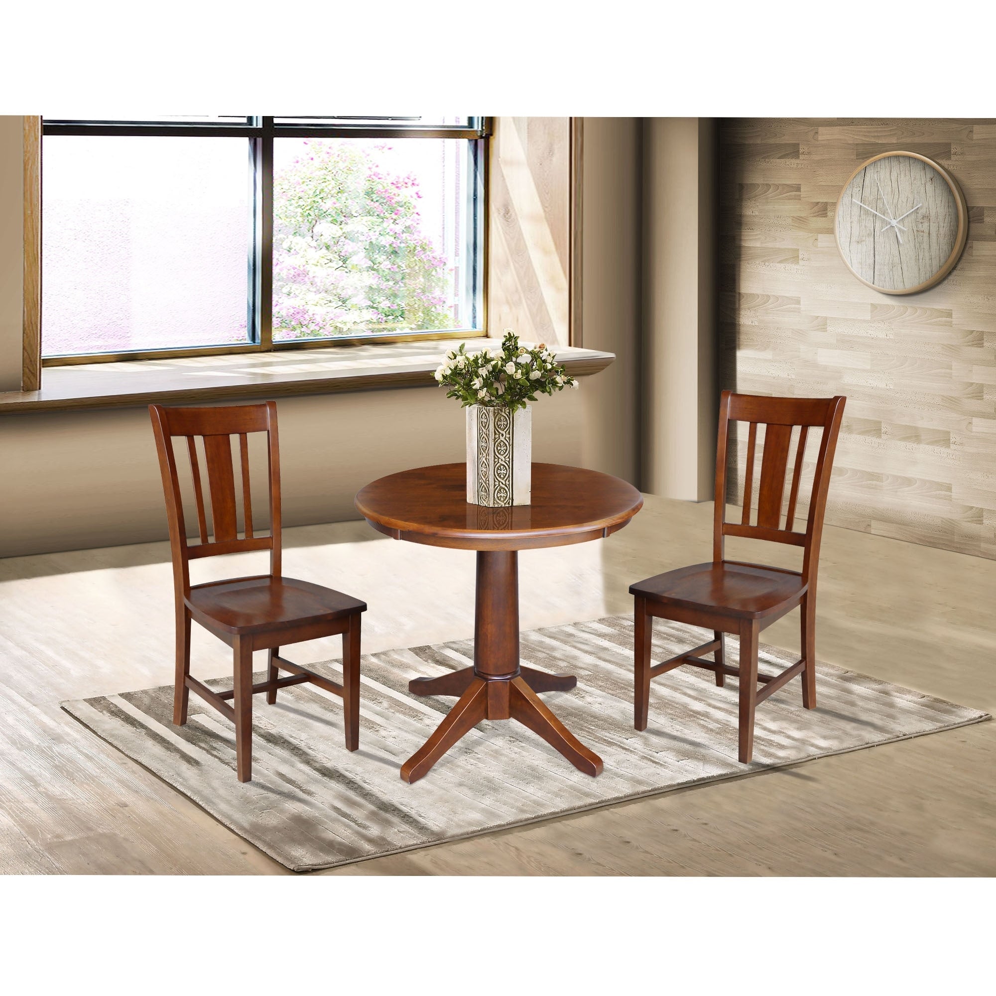 30 Round Top Pedestal Dining Table With 2 San Remo Chairs
