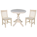 30 Round Top Pedestal Dining Table With 2 Cafe Chairs Unfinished 3 Piece Set