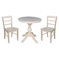 30 Round Top Pedestal Dining Table With 2 Madrid Chairs Unfinished 3 Piece Set
