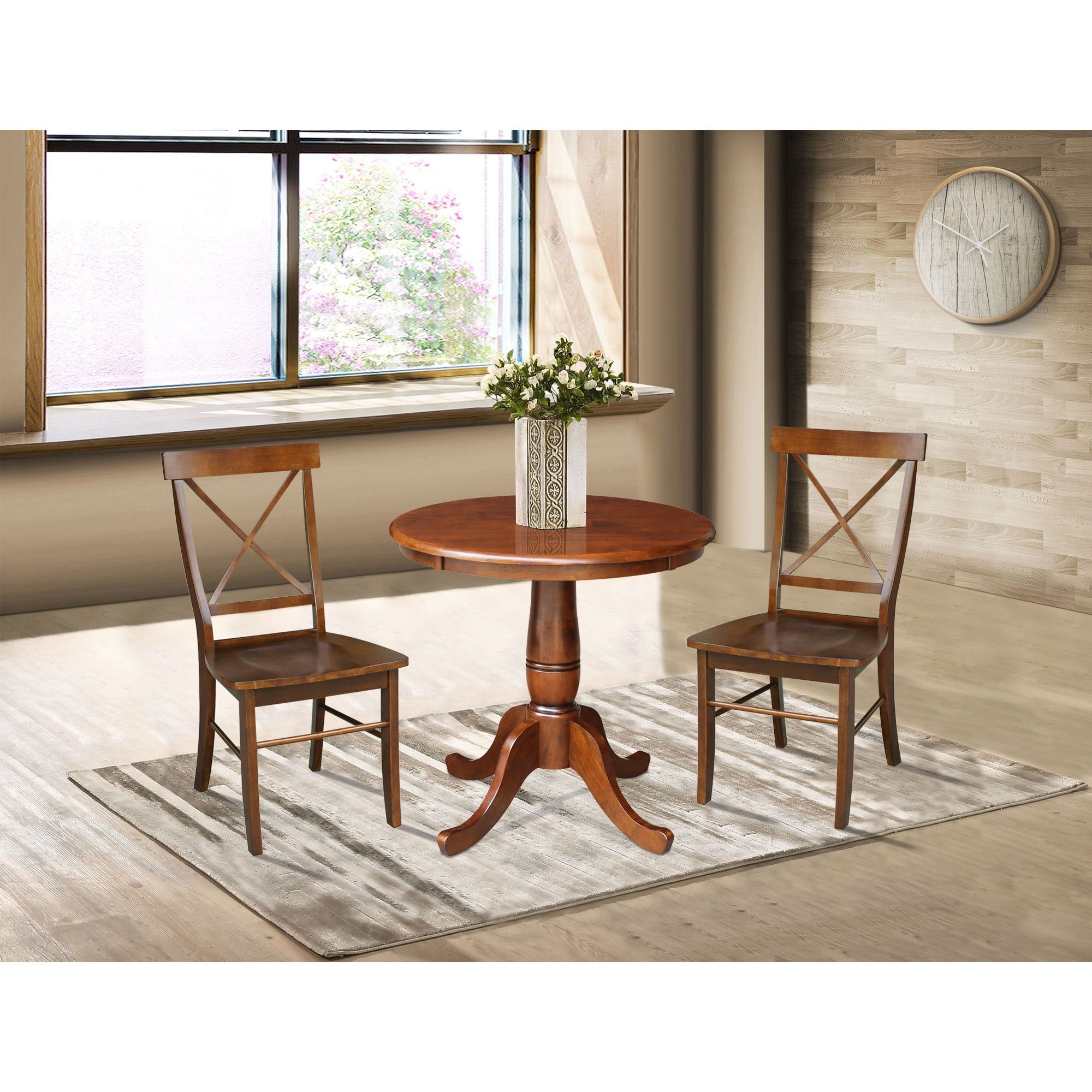 30 Round Top Pedestal Table With 2 Chairs Espresso