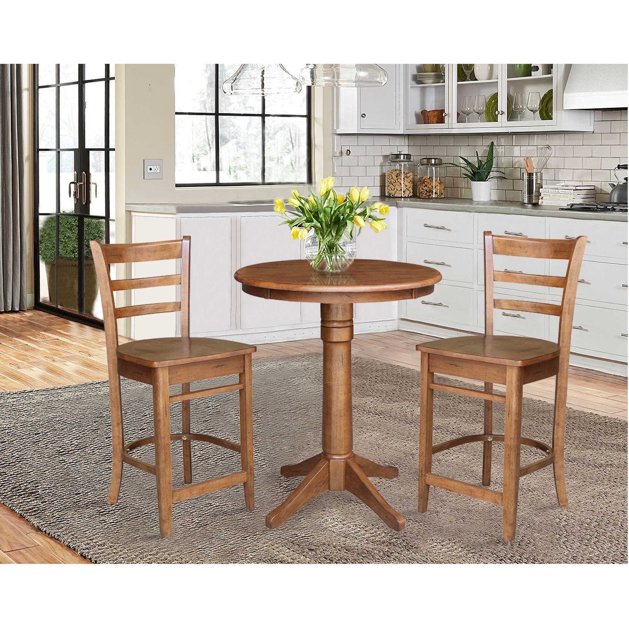 30 Round Top Pedestal Table With 2 Emily Counter Height Stools 3 Piece Set
