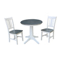 30 Round Top Pedestal Table With 2 San Remo Chairs In White And Heather Gray