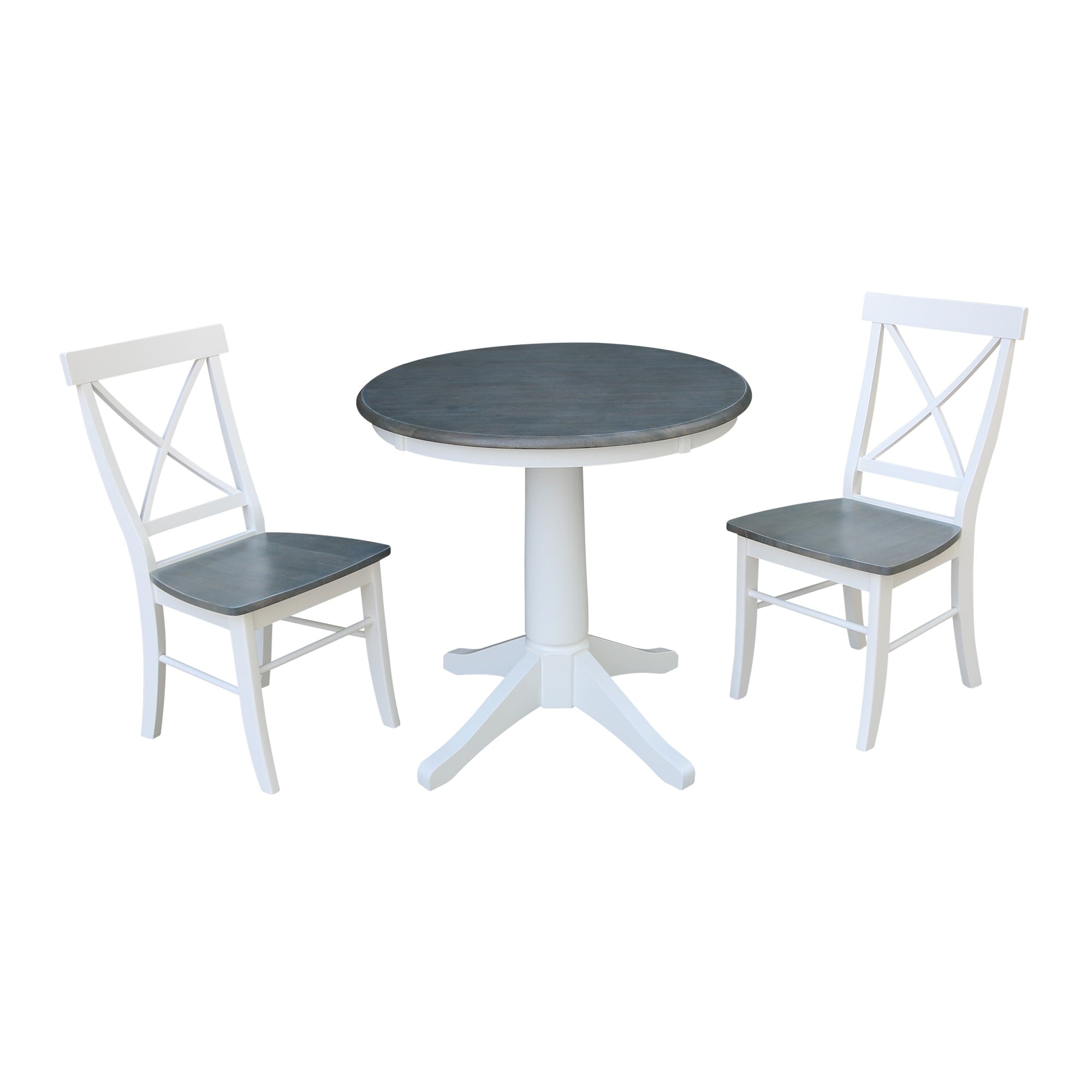 30 Round Top Pedestal Table With 2 X Back Chairs In White And Heather Gray