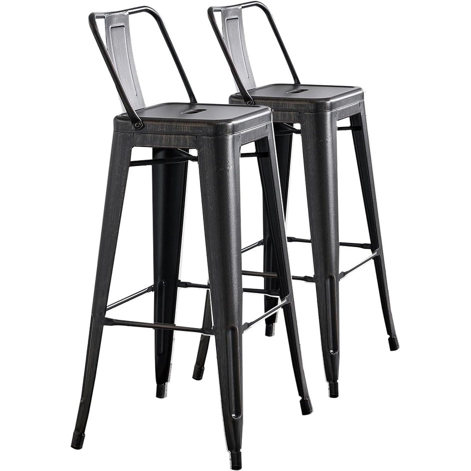 30 Seat Light Weight Industrial Contemporary Metal Barstools With Bucket Back And 4 Leg Design Seat Bar Stools Set Of 2