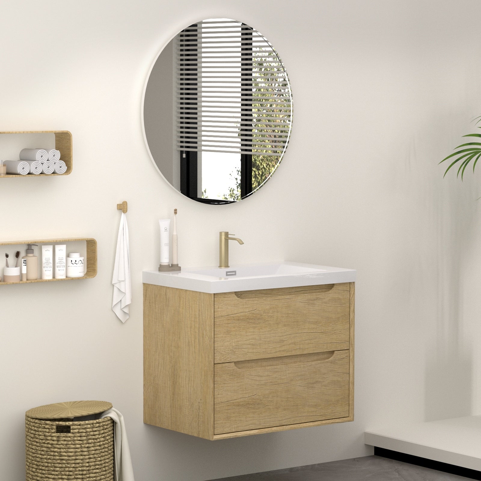 30 Solid Wood Bathroom Vanity With Integrated Resin Sink Handle Free Modern Design