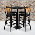 30 Square Laminate Table Set With 4 Wood Slat Back Metal Barstools