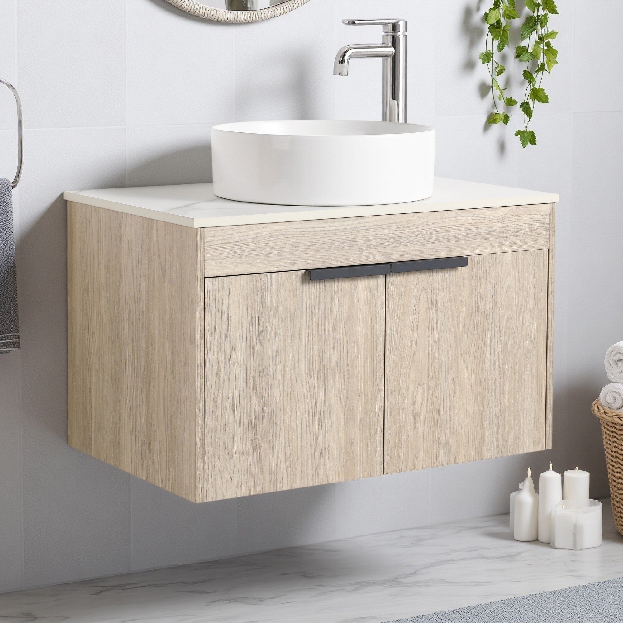 30 Wall Mounted Bathroom Vanity With Ceramic Basin Floating Design With Soft Close Door Kd Packing 2 Piece Parcel