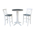 30 Round Pedestal Bar Height Table With 2 X Back Bar Height Stools In White And Heather Gray
