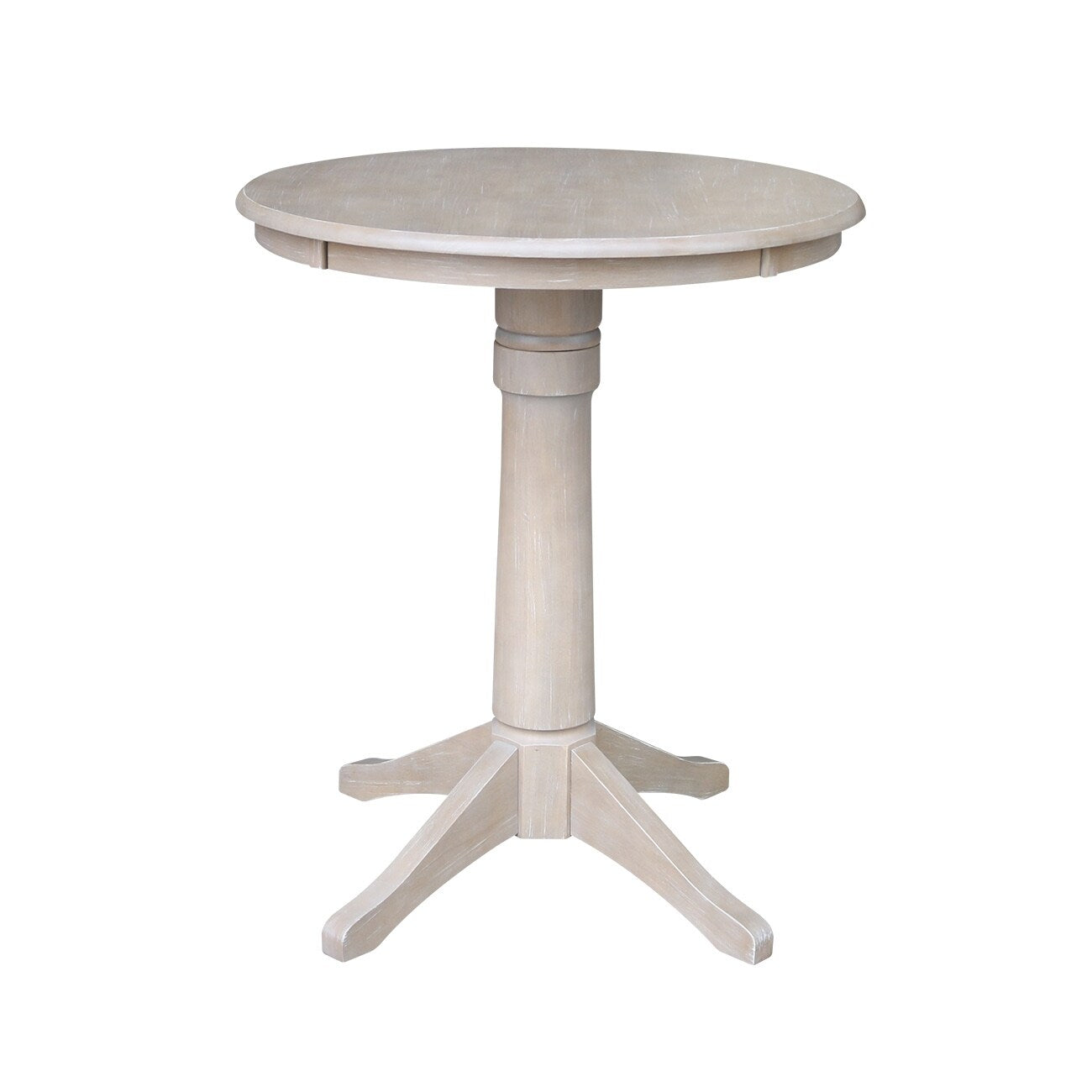 30 X 30 Solid Wood Round Pedestal Table In Washed Gray Taupe Washed Gray Taupe