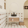 30 Floating Bathroom Vanity With Marble Vein Vessel Sink Wall Mounted Vanity With Open Shelf Storage Space Saving Modern Design