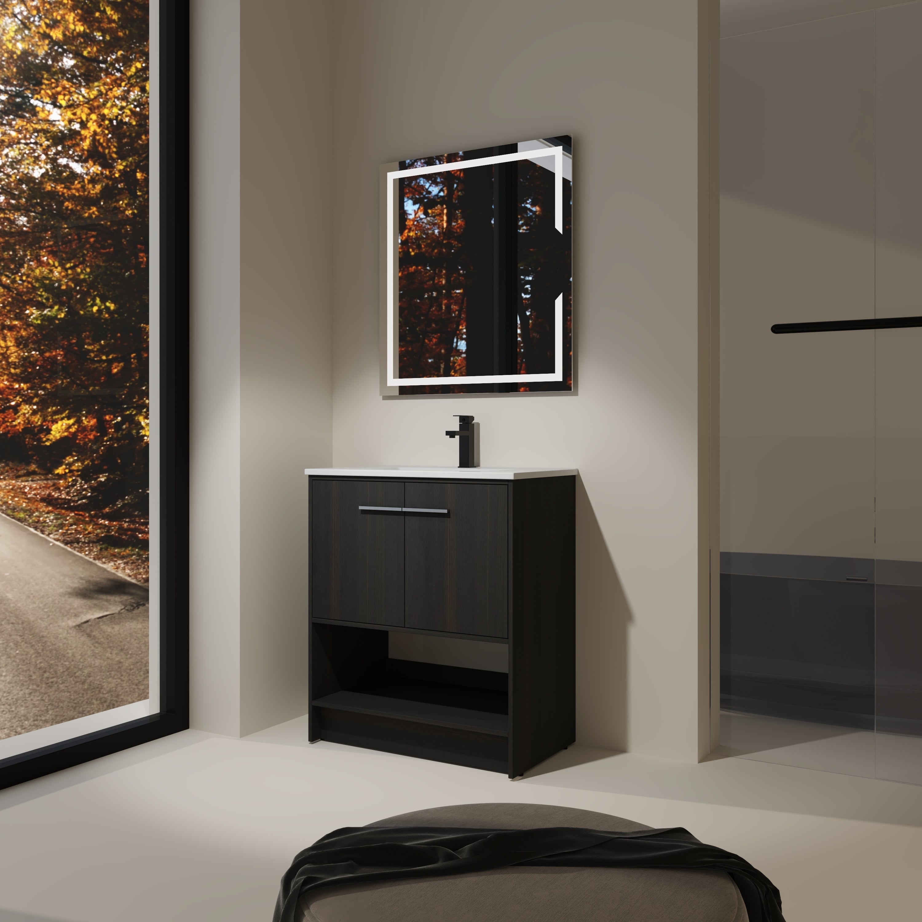 30 Inch Bathroom Vanity With Ceramic Sink 2 Soft Closing Doors Freestanding Bathroom Cabinet Vanity Plywood