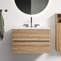 30 Inch Wall Mounted Rough Oak Rough Oak Bathroom Vanity With Integrated Ceramic Sink With Overflow With 3 Holes