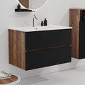 30 Inch Wall Mounted Soft Black Walnut Bathroom Vanity With Integrated Ceramic Sink With Overflow