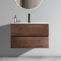 30 Inch Wall Mounted Walnut Bathroom Vanity With Ceramic Sink With Single Hole One Piece Sink Basin Without Drain Pre Assembled