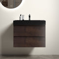 30 Inch Walnut Bathroom Vanity With Sink One Piece Black Sink Basin Without Drain And Faucet Pre Assembled