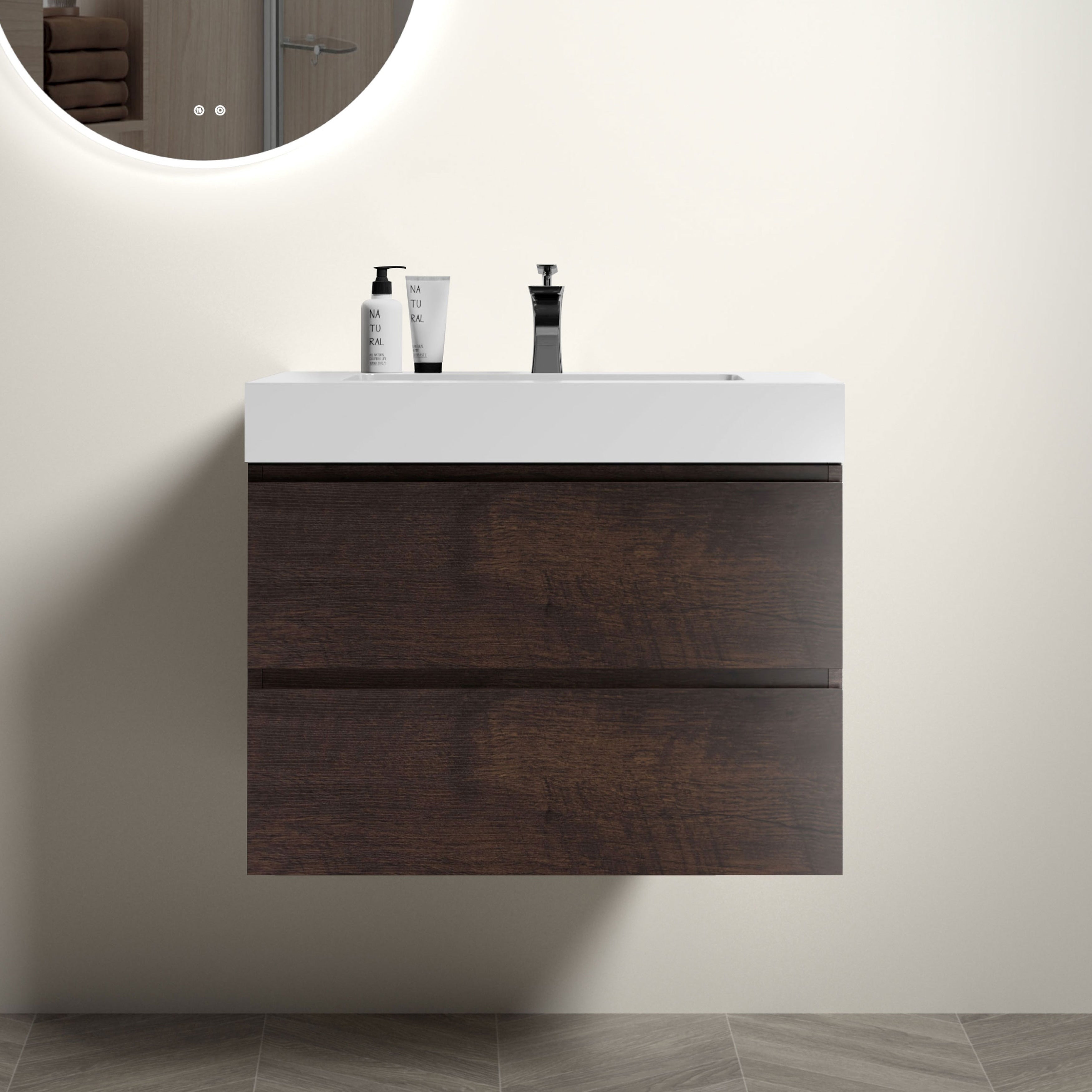 30 Inch With Sink Large Storage Wall Mounted Floating Bathroom Vanity One Piece White Sink Basin Without Drain And Faucet