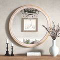 30 Round Solid Wood Farmhouse Wall Mirror Rustic Boho Circle Decorative Mirrors For Bathroom Shabby Chic Wall Mounted Mirror