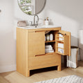30 Softened Modern Bathroom Vanity With Ceramic Sink Solid Wood Frame Soft Close Doors Drawer Adjustable Shelf