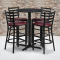 30 Round Laminate Table Set With 4 Ladder Back Metal Barstools