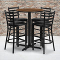 30 Round Laminate Table Set With X Base And 4 Ladder Back Metal Barstools