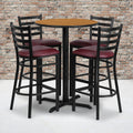 30 Round Laminate Table Set With X Base And 4 Ladder Back Metal Barstools