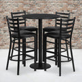 30 Round Laminate Table Set With 4 Ladder Back Metal Barstools