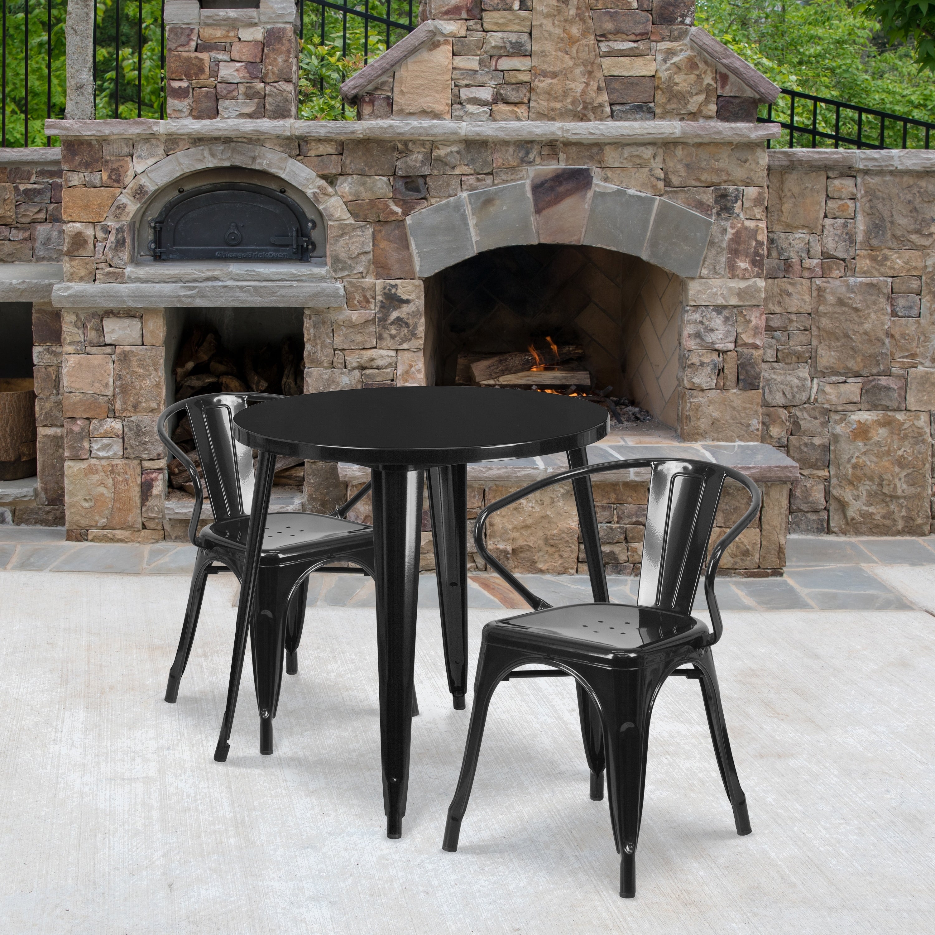 30 Round Metal Indoor Outdoor Table Set With 2 Arm Chairs