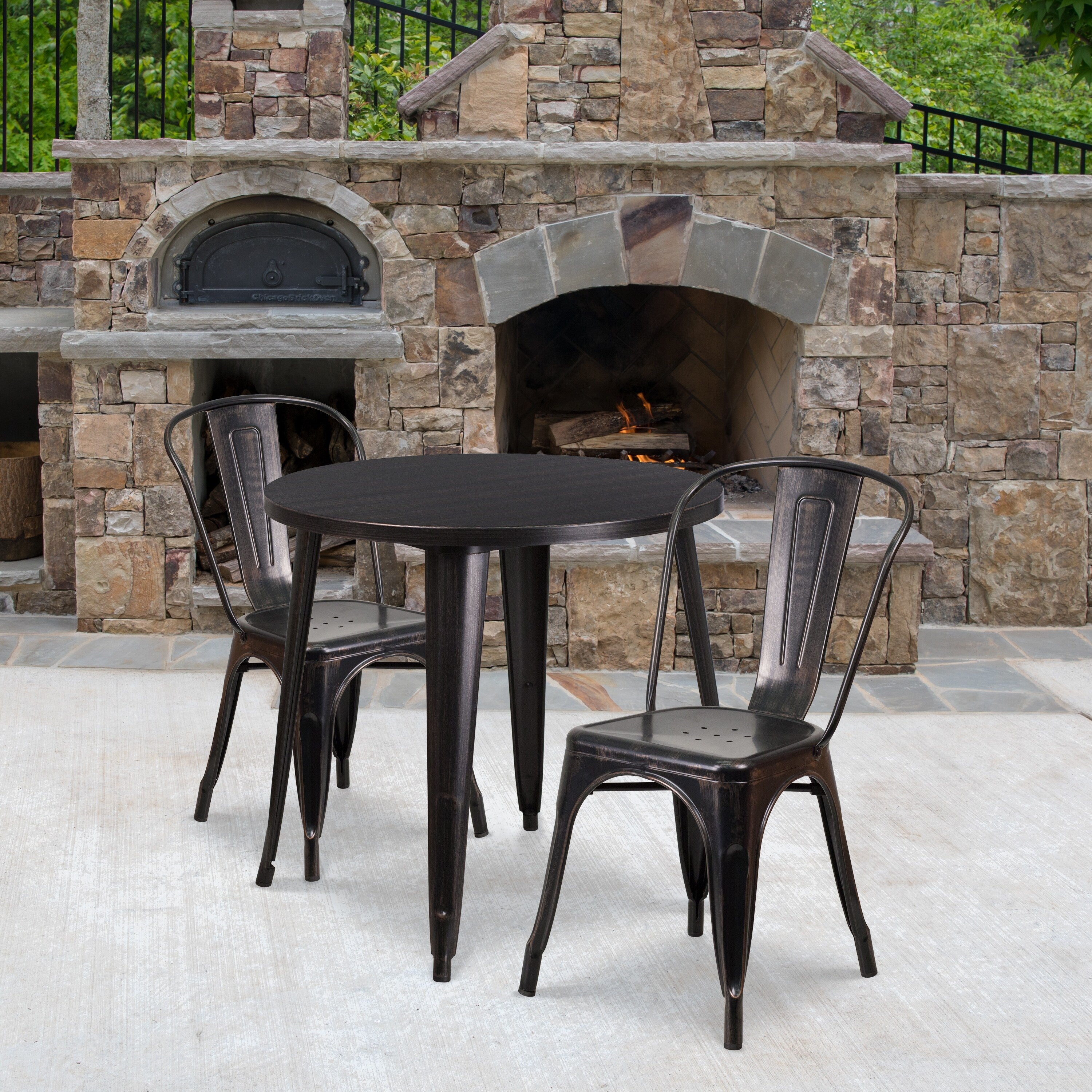 30 Round Metal Indoor Outdoor Table Set With 2 Cafe Chairs