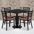 30 Square Laminate Table Set With 4 Ladder Back Metal Chairs