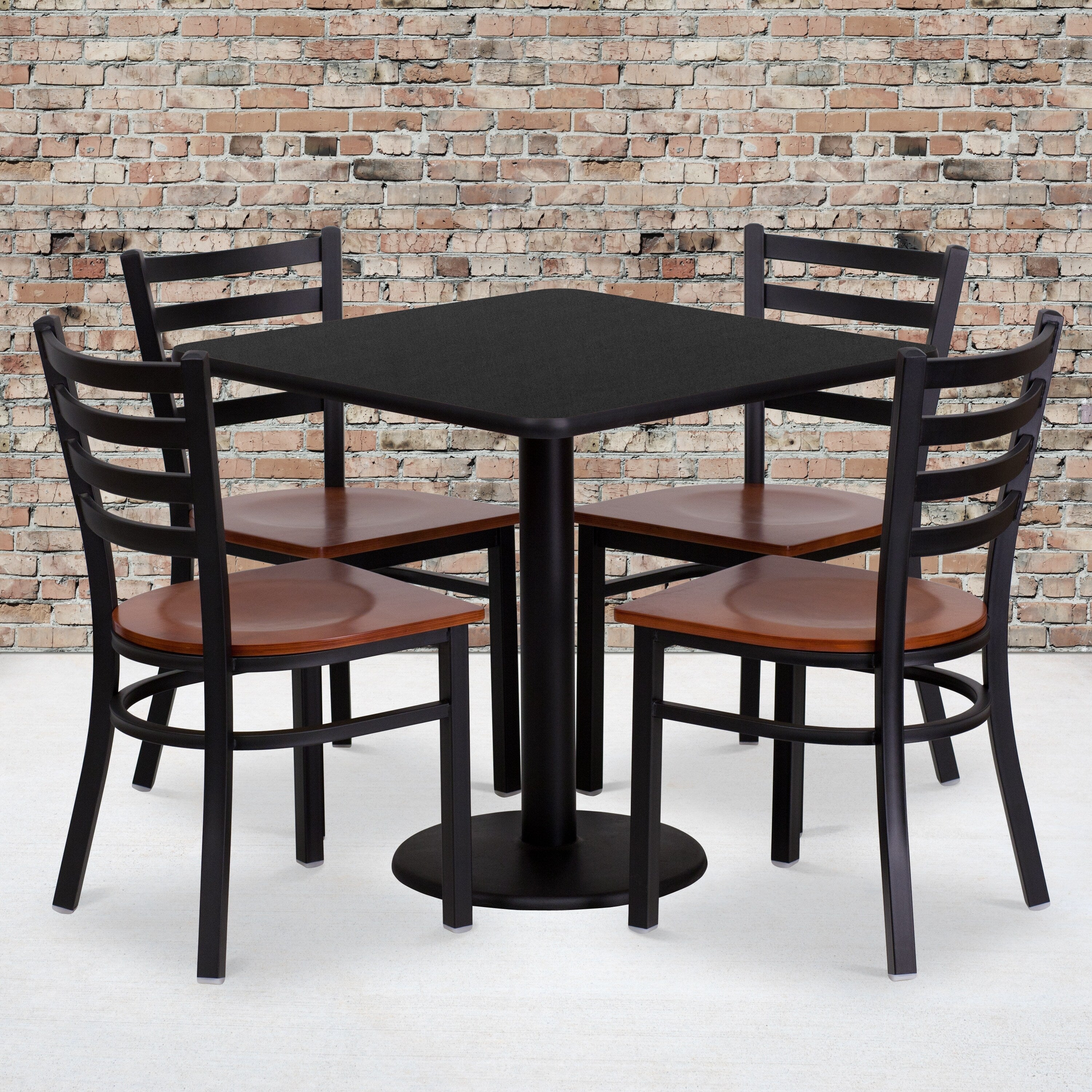 30 Square Laminate Table Set With 4 Ladder Back Metal Chairs